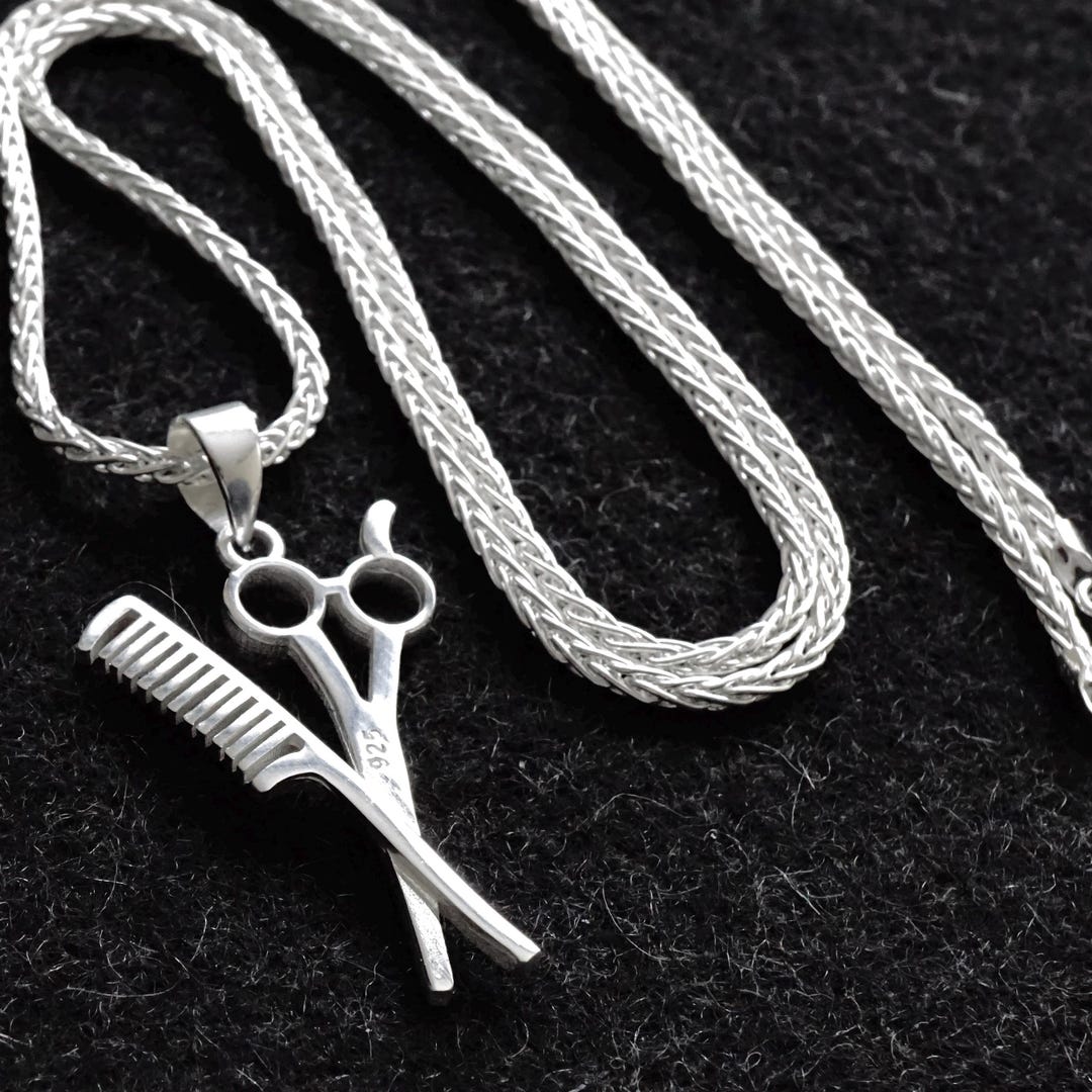 Scissors Chain Sterling Silver Scissors and Comb Pendant Necklace - Elegant Foxtail ...