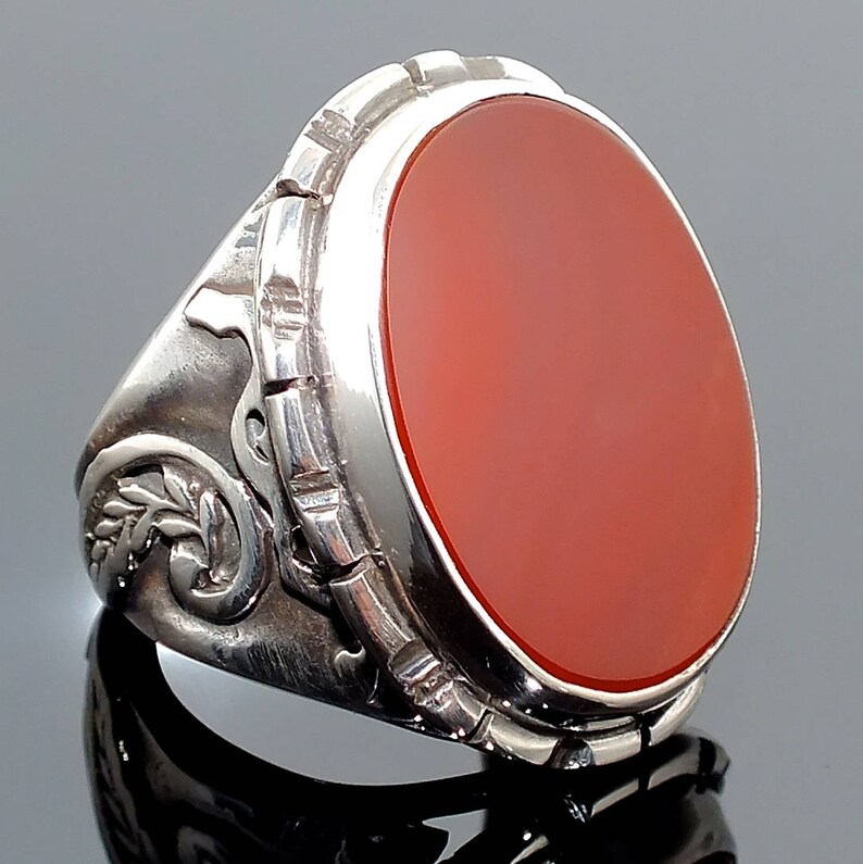 925 Sterling Silver Mens Ring Carnelian Aqeeq Unique | Etsy