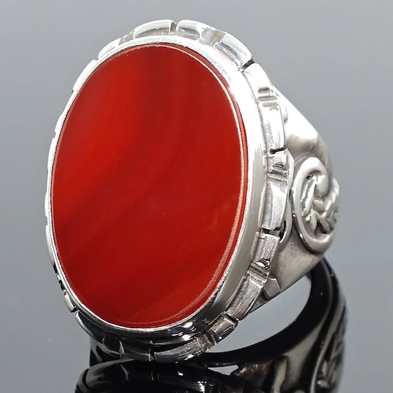 925 Sterling Silver Mens Ring Carnelian Aqeeq Unique | Etsy