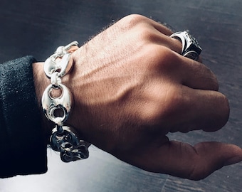 Anchor Mariner Chain Bracelet 21mm Jumbo size Gucci Link 925 Sterling Silver Men's Jewelry