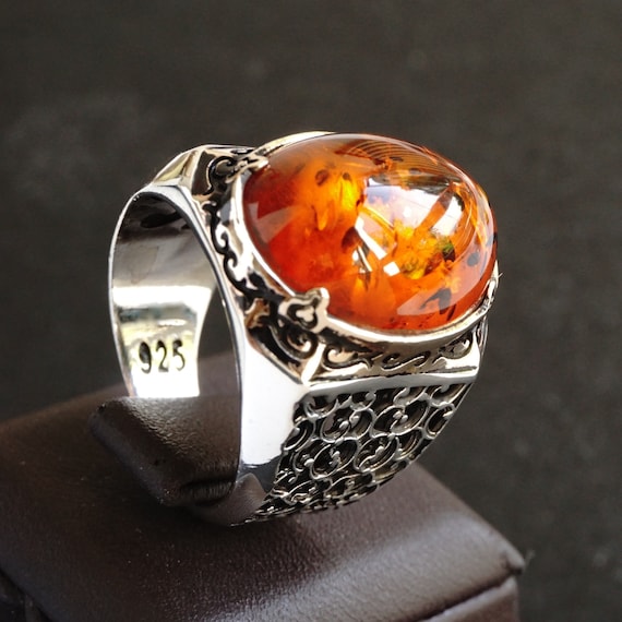 Bague argent et ambre artisanal shop