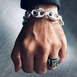 Sterling Silver Mariner Anchor Link Bracelet - Jumbo Men&#39;s Chain Jewelry