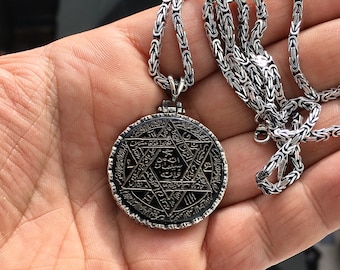Seal of Solomon Pendant Handmade Black Onyx Sterling Silver Unique Talisman