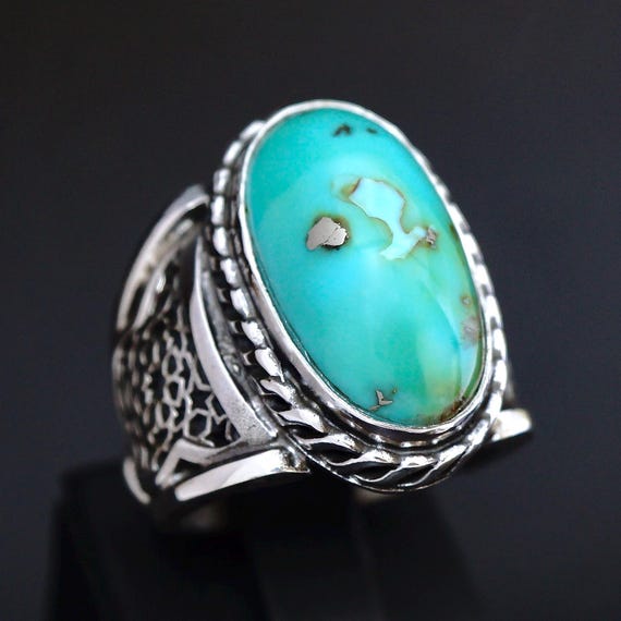 Anello IN 750/18K Oro Bianco 1 Turchese Pietra Diamanti Brillanti - Foto 13