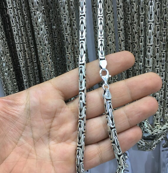Silverly Collar de Cadena Bizantina 4.3 mm Balin/és Hombre Mujer Plata de Ley Esterlina .925 Oxidada