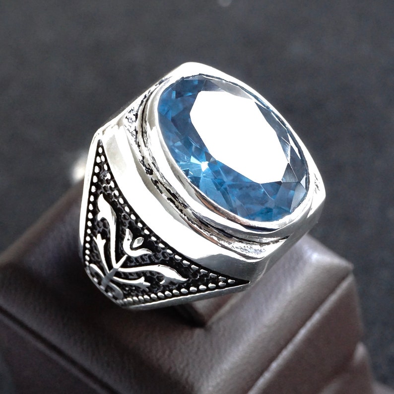 London Blue Topaz Sterling Silver Ring Unique Handcrafted Mens - Etsy