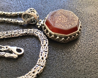 Handmade Agate Seal of Solomon Pendant: Sterling Silver Kings Chain Amulet