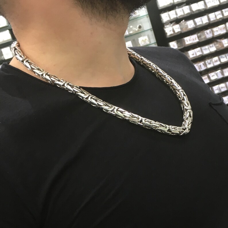 925 Sterling Silver Mens Necklace Byzantine Kings Chain Solid Etsy