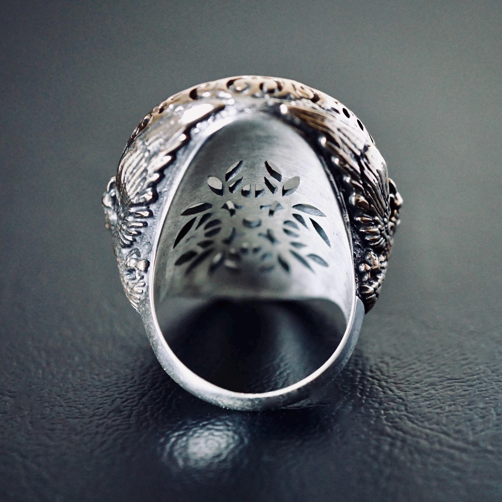 Silver Mens Ring Huge Moonstone Cats Eye Bold Heavy Sterling