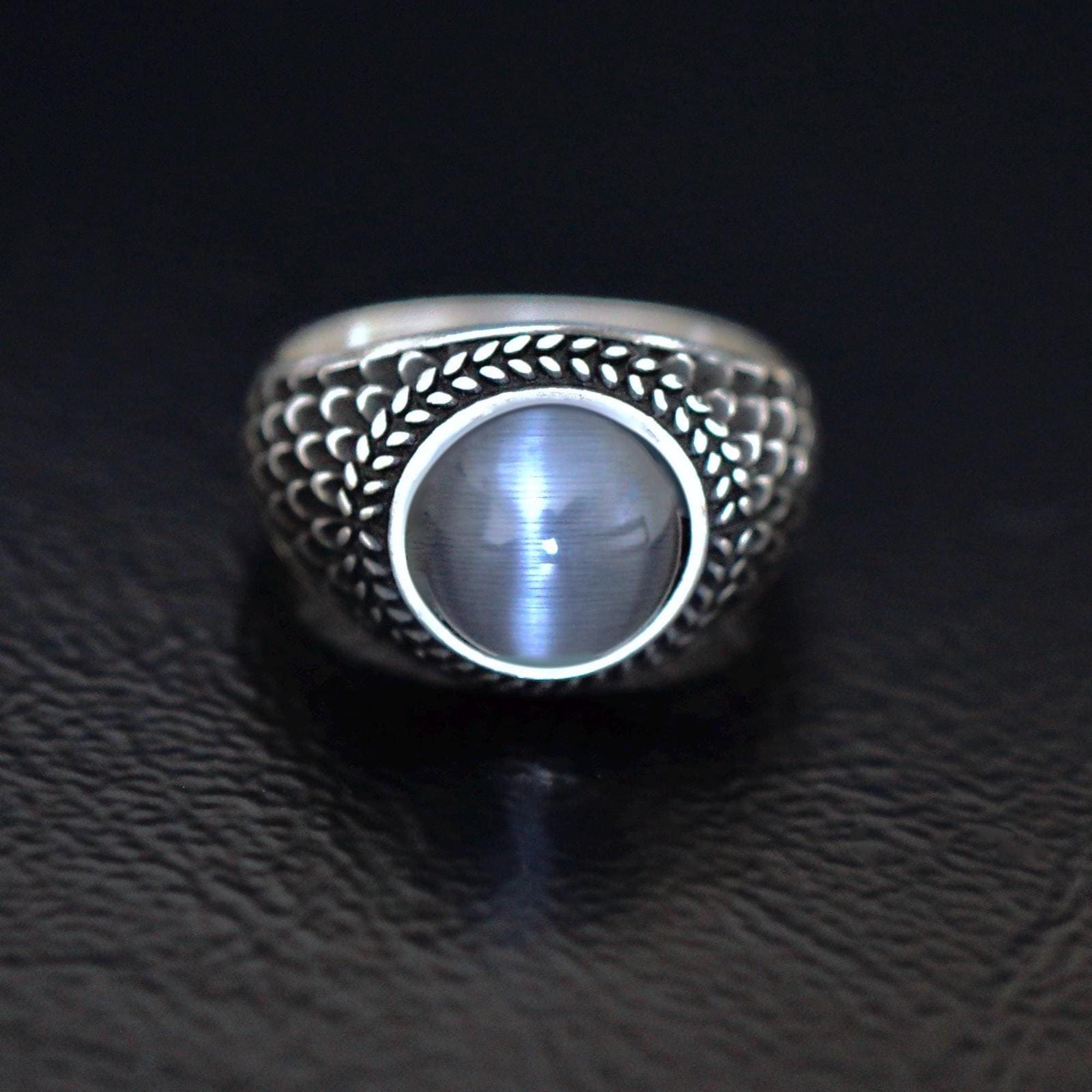Bague En Or Blanc 18 Carats Avec Pierre De Lune œil De Chat Et Diamants - Taille US 7.25 - Authentique Livrée Du Japon