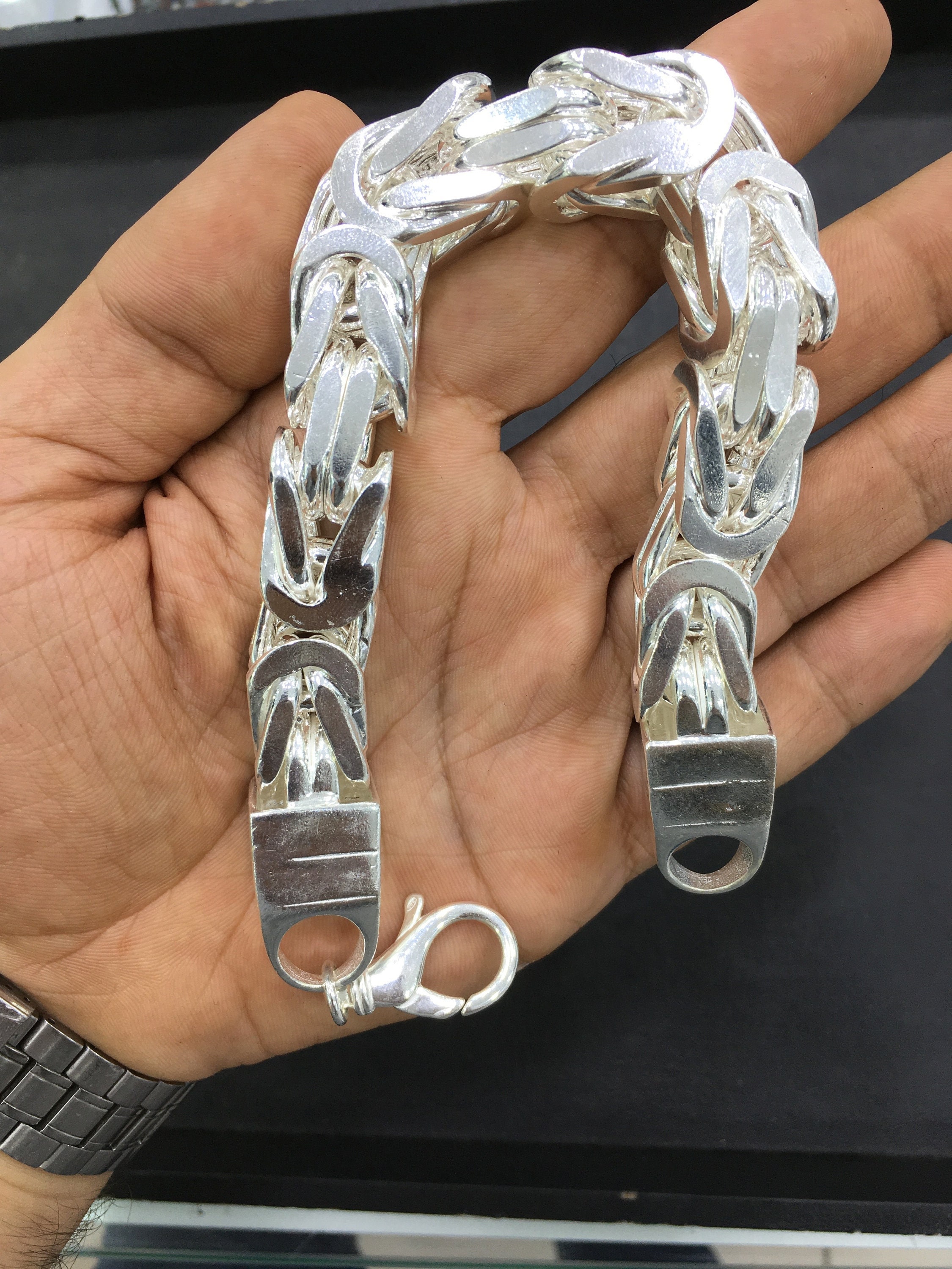 Solid 15mm Byzantine King's Chain Bracelet Silver Sterling