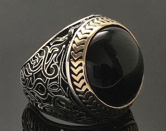 925 Sterling Silver Mens Ring with Black Onyx unique elegant jewelry