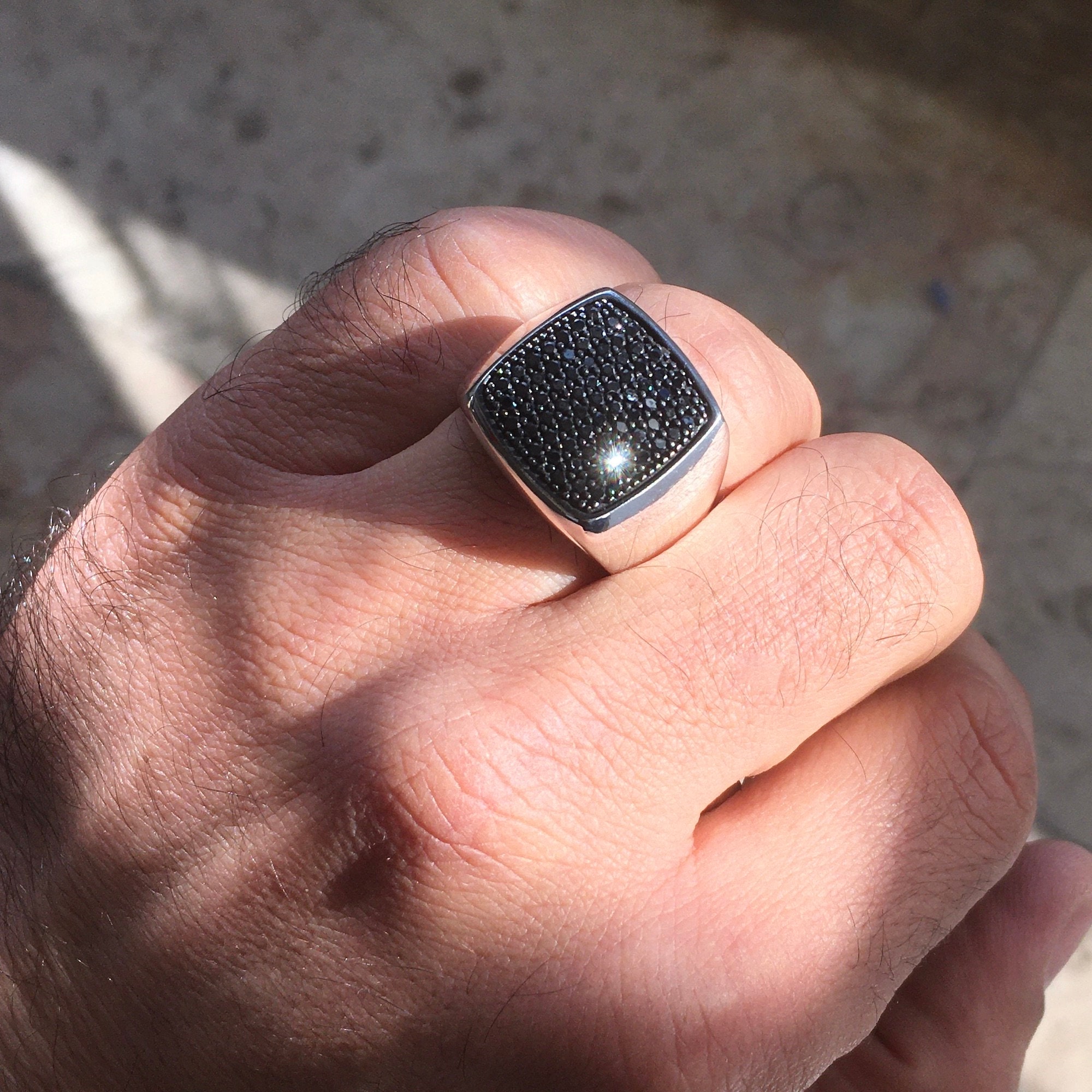 Sterling Silver Mens Pave Ring Black Diamond Artisan Etsy