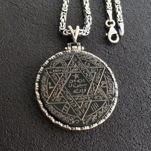 Seal of Solomon Talisman Pendant Black Onyx Sterling Silver 925 Kings Chain Necklace Unique Handengraved Jewelry Amulet