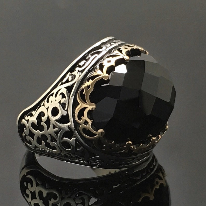 925 Sterling Silver Mens Ring with Black Onyx unique elegant jewelry