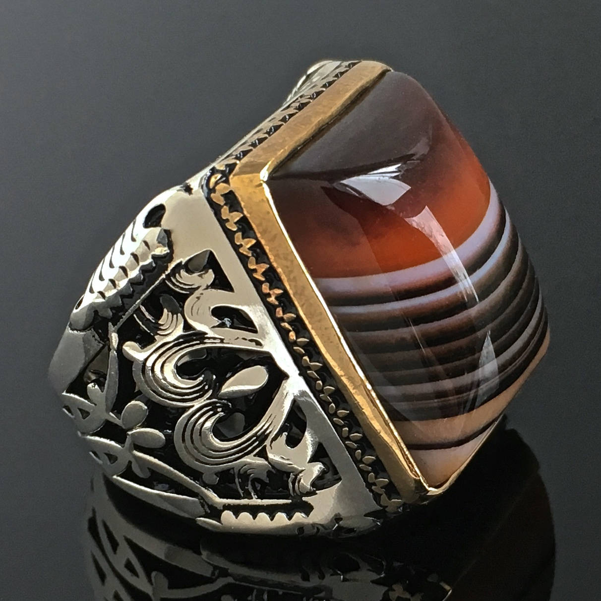 925 Sterling Silver Mens Ring Banded Agate Aqeeq Unique - Etsy