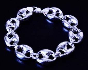 Silver Gucci Link Bracelet 21mm JUMBO Mariner Chain 925 Sterling Mens Unique Artisan Jewelry