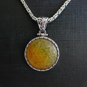 Seal of Solomon Yellow Agate Pendant | Handmade Sterling Silver Amulet Talisman Necklace