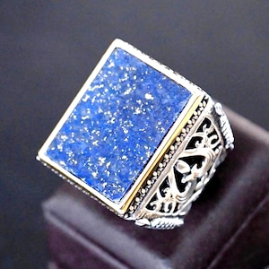Lapis Lazuli Men&#39;s Signet Ring: 925 Sterling Silver Artisan Jewelry