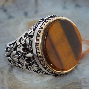 925 Sterling Silver Mens Ring With Tiger Eye Unique Elegant - Etsy