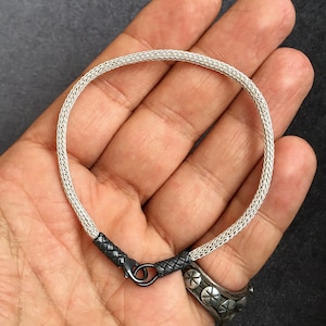 999k Fine Silver hand-knitted Wire Chain Bracelet Unique Anatoian Men&#39;s Jewelry