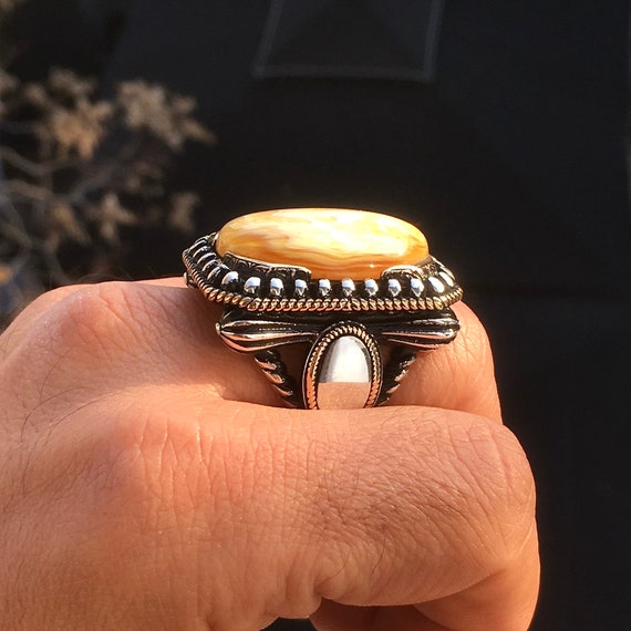 Anillo grande de plata para hombre ambar atrevido diseno solido joyeria artesanal hecha a mano Etsy Espana
