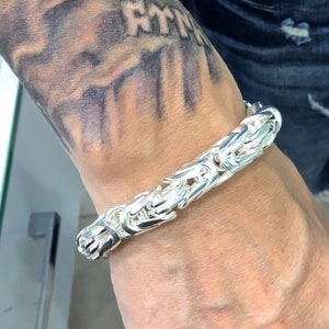 Solid 925 Sterling Silver Round Byzantine King Chain Bracelet heavy thick