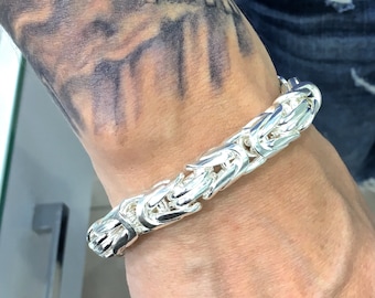 Solid 925 Sterling Silver Round Byzantine King Chain Bracelet heavy thick
