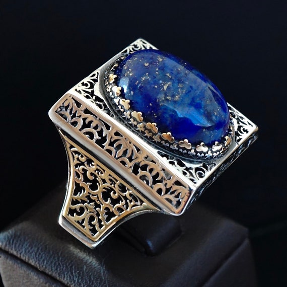 Fascinating Mega Native American Navajo Lapis Sterling Silver Ring Fascinating Mega Native American Navajo Lapis Sterling Silver Ring