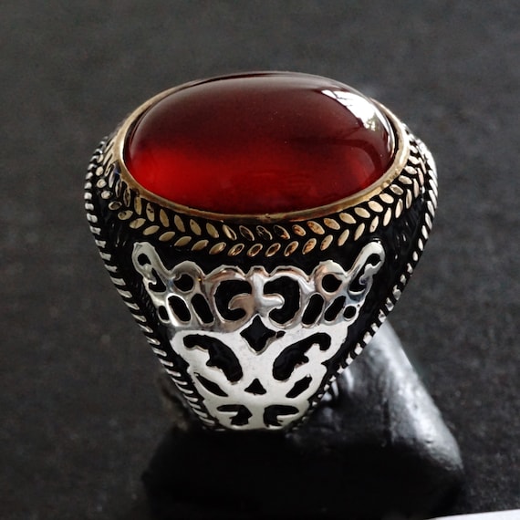 Chevaliere Coeur Chevalire Bague Agate Rouge Bague Pour Homme En