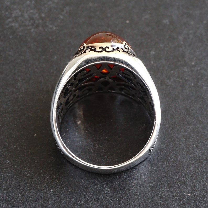 925 Sterling Silver Mens Ring Bakelite Amber Unique Handmade | Etsy