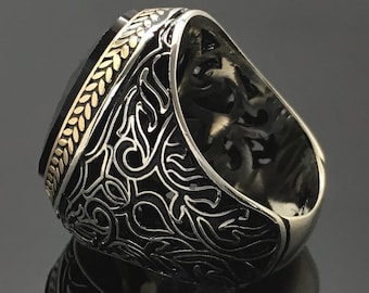 925 Sterling Silver Mens Ring with Black Onyx unique elegant jewelry