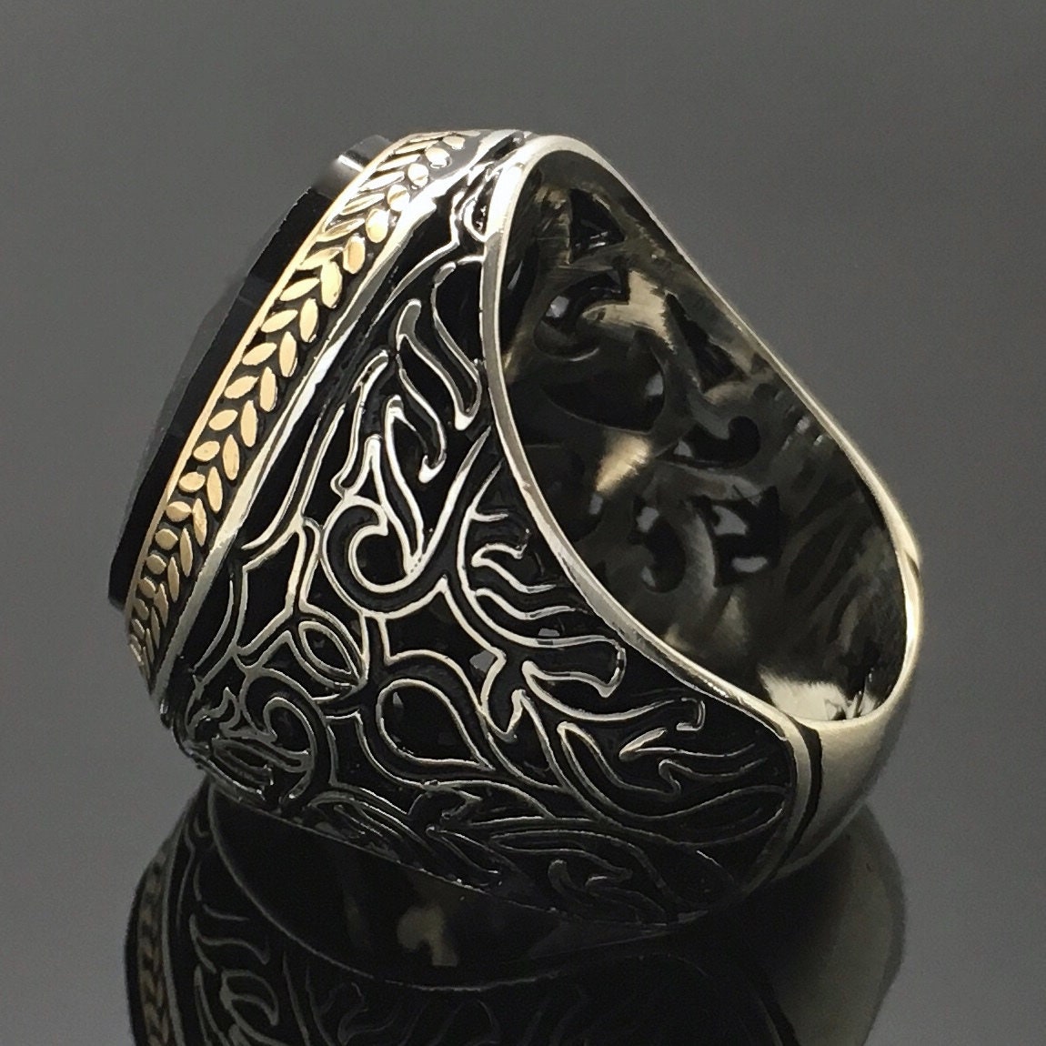 KsrModa Genuine Black Onyx Stone Mens Silver Ring 925