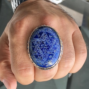 Handmade Seal of Solomon Ring: Lapis Lazuli Sterling Silver Talisman