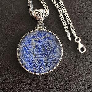 Lapis Lazuli Solomon Siegel Anhänger - Gravierter Stein Handgemachter Sterling Silber Islamischer Talisman