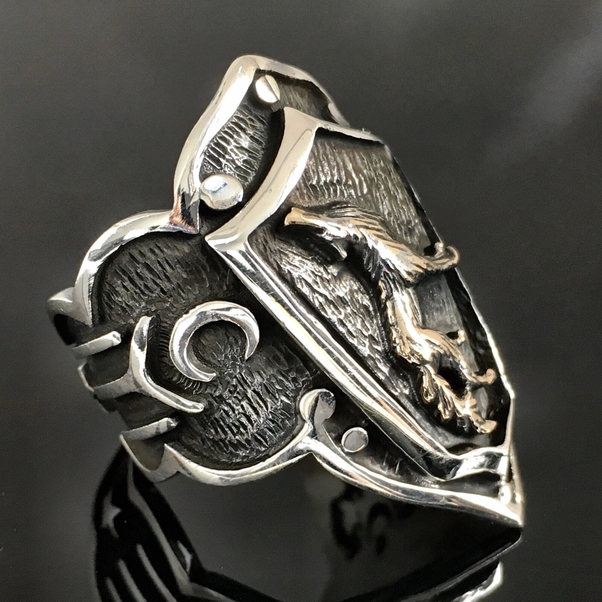 Silver Archer's Thumb Ring Wolf Turk Ottoman Zihgir 925 Silver Archer's Thumb Ring Wolf Turk Ottoman Zihgir 925