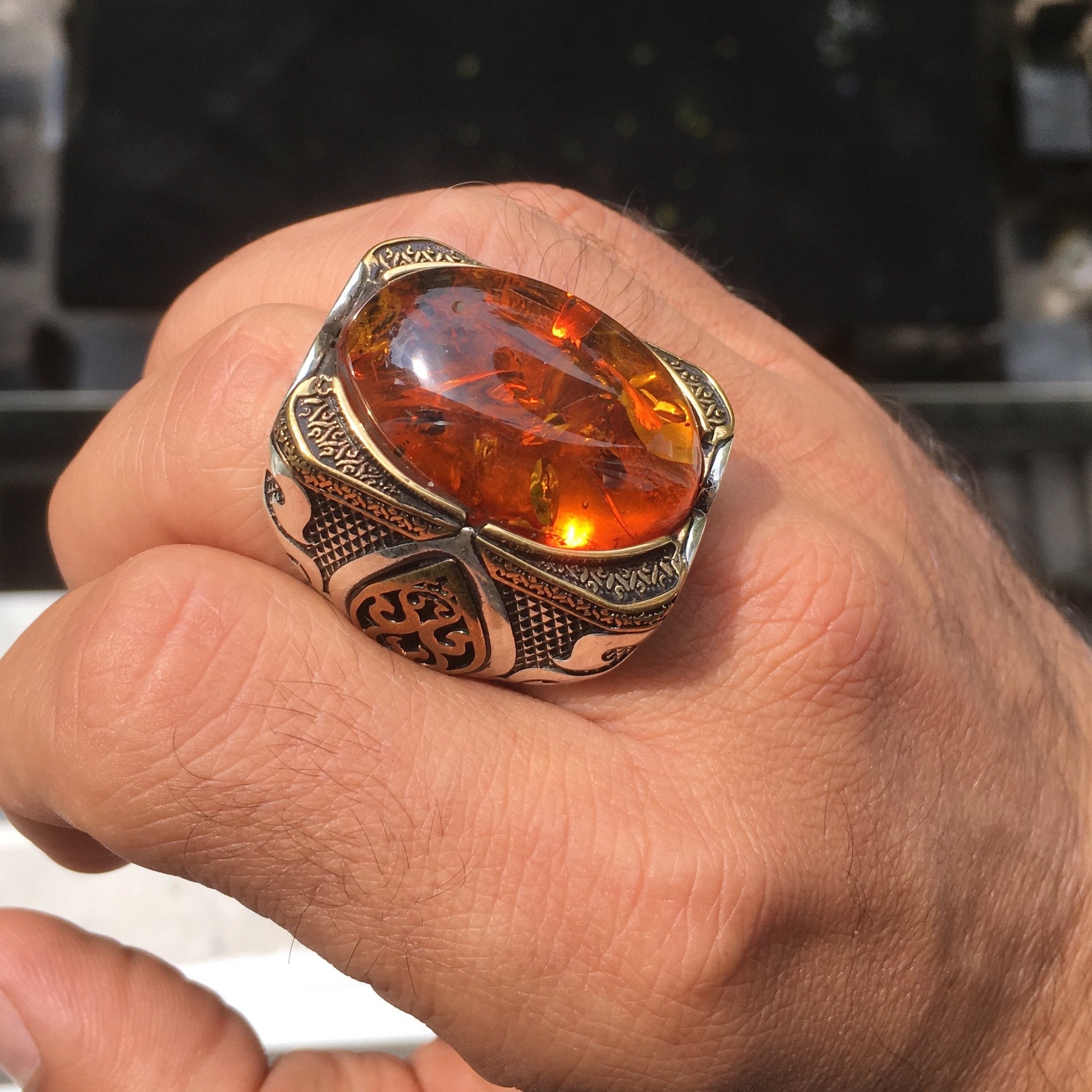 mens amber ring
