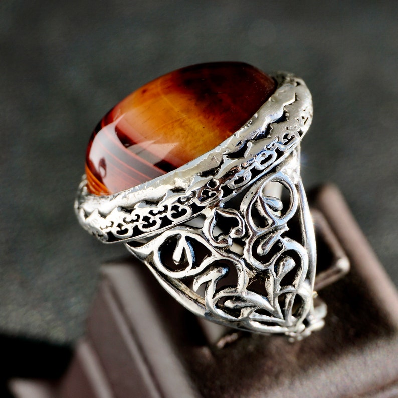 Banded Agate Sulemani Aqeeq Sterling Silver Mens Ring Unique - Etsy