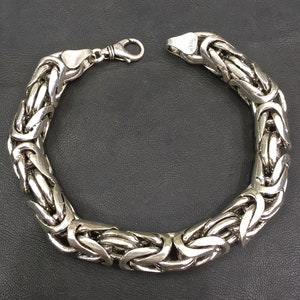 Solid 925 Sterling Silver Round Byzantine King Chain Bracelet heavy & thick