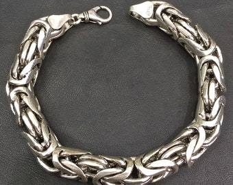 Solid 925 Sterling Silver Round Byzantine King Chain Bracelet heavy & thick