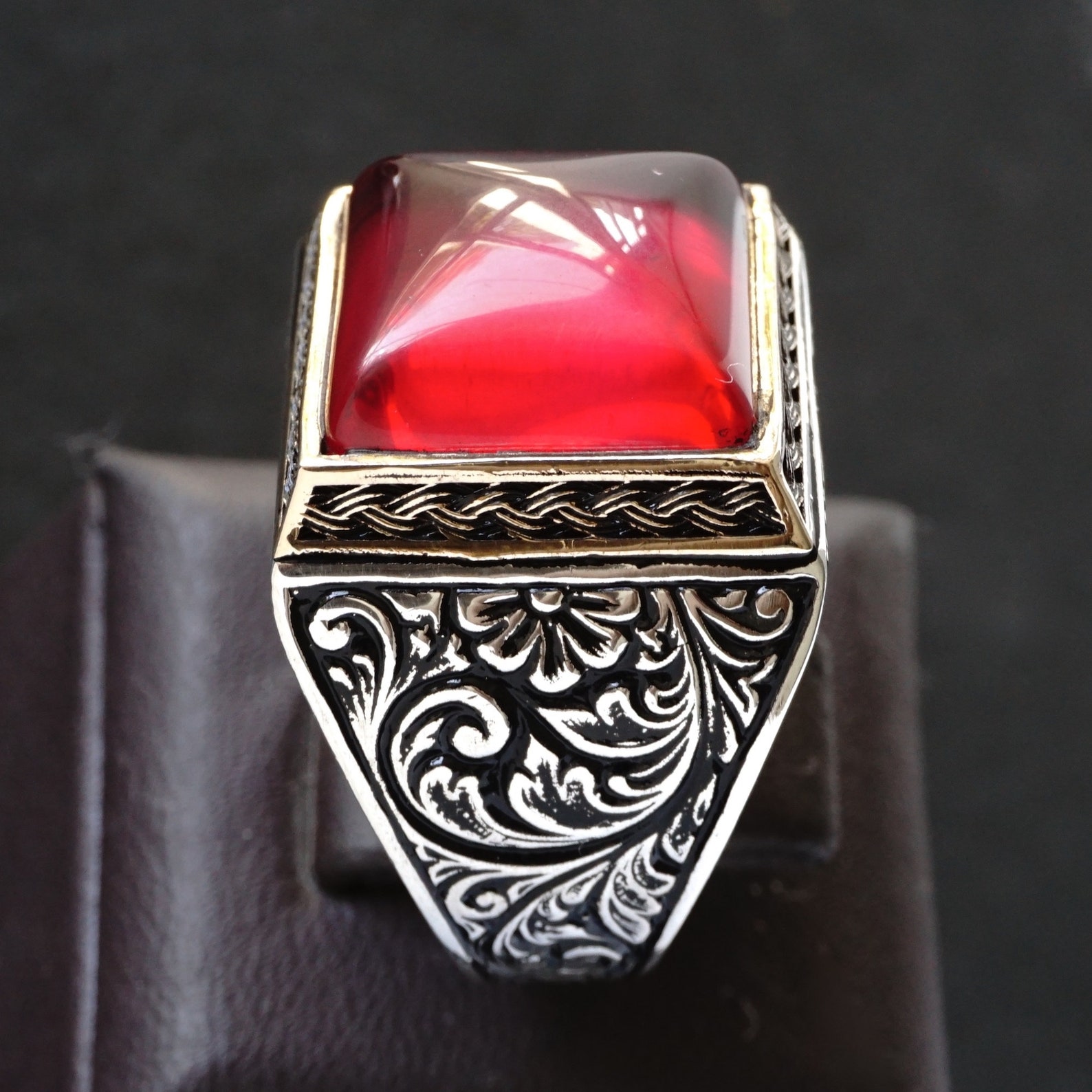 Mens Ring Pink Ruby 925 Sterling Silver Unique Artisan Jewelry Handmade ...