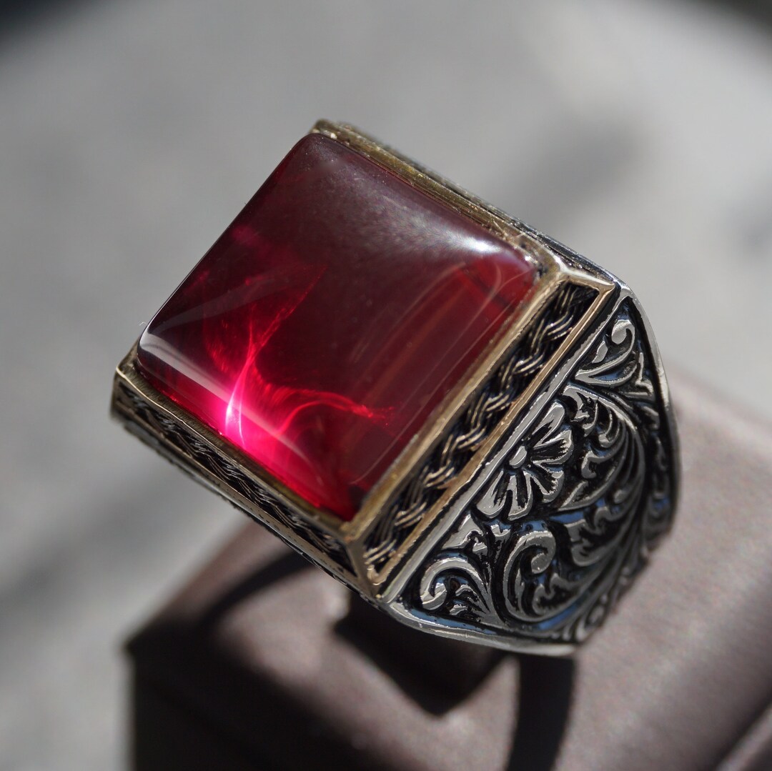 Mens Ring Pink Ruby 925 Sterling Silver Unique Artisan Jewelry Handmade ...