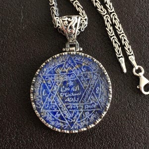 Handgefertigte Siegel von Solomon Lapis Lazuli Halskette - Sterling Silber Islamischer Talisman Schmuck