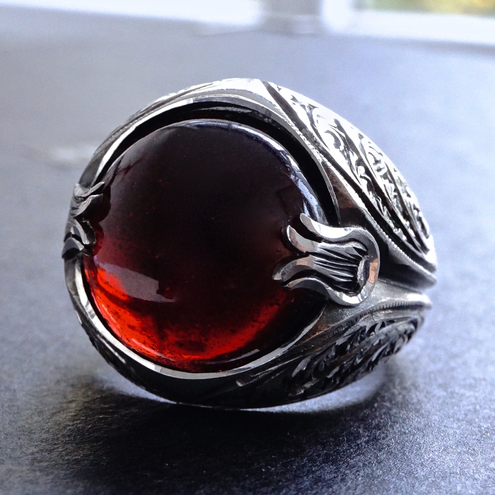 925 Sterling Silver Mens Ring Natural Red Almandine Garnet | Etsy