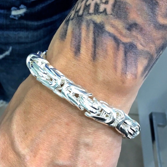 Solid Sterling Silver Mens Byzantine Bracelet - Heavy King's Chain