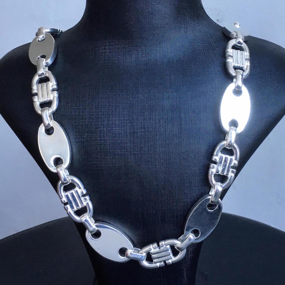 Silver Gucci Link Chain Necklace Jumbo Size 17mm Heavy Solid 925