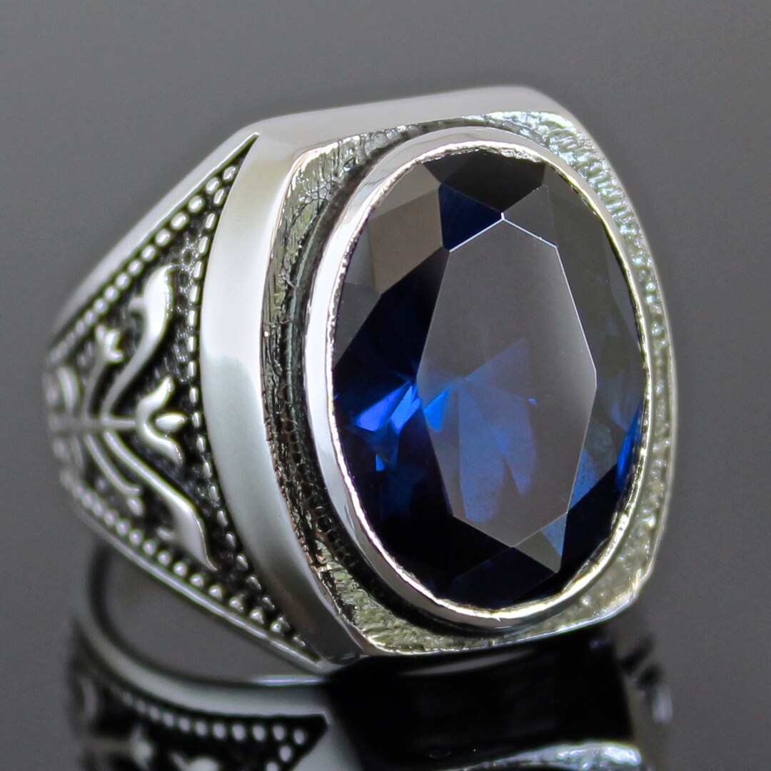 925 Sterling Silver Ring Blue Sapphire Unique Mens Jewelry - Etsy