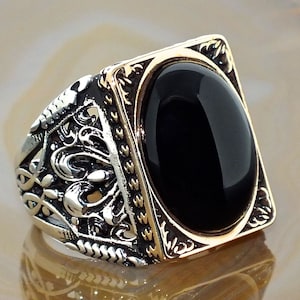 925 Sterling Silver Mens Ring with Black Onyx unique elegant jewelry