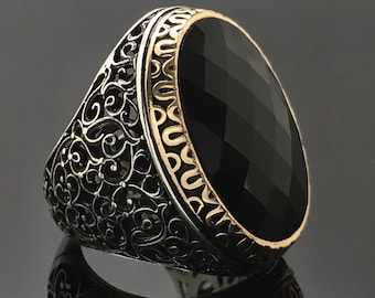 925 Sterling Silver Mens Ring with Black Onyx unique elegant jewelry