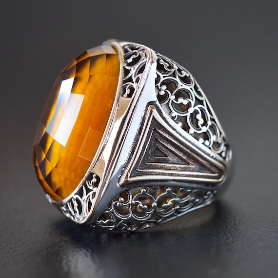 Bague Citrine Et Argent 925 - Pièce Unique Et Imposante De Créateur